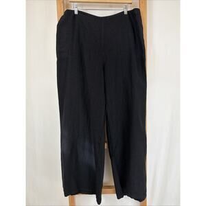 NWT Fenini Black Elastic Waist Pockets Wide Leg Linen Pants #1444 Size 3X